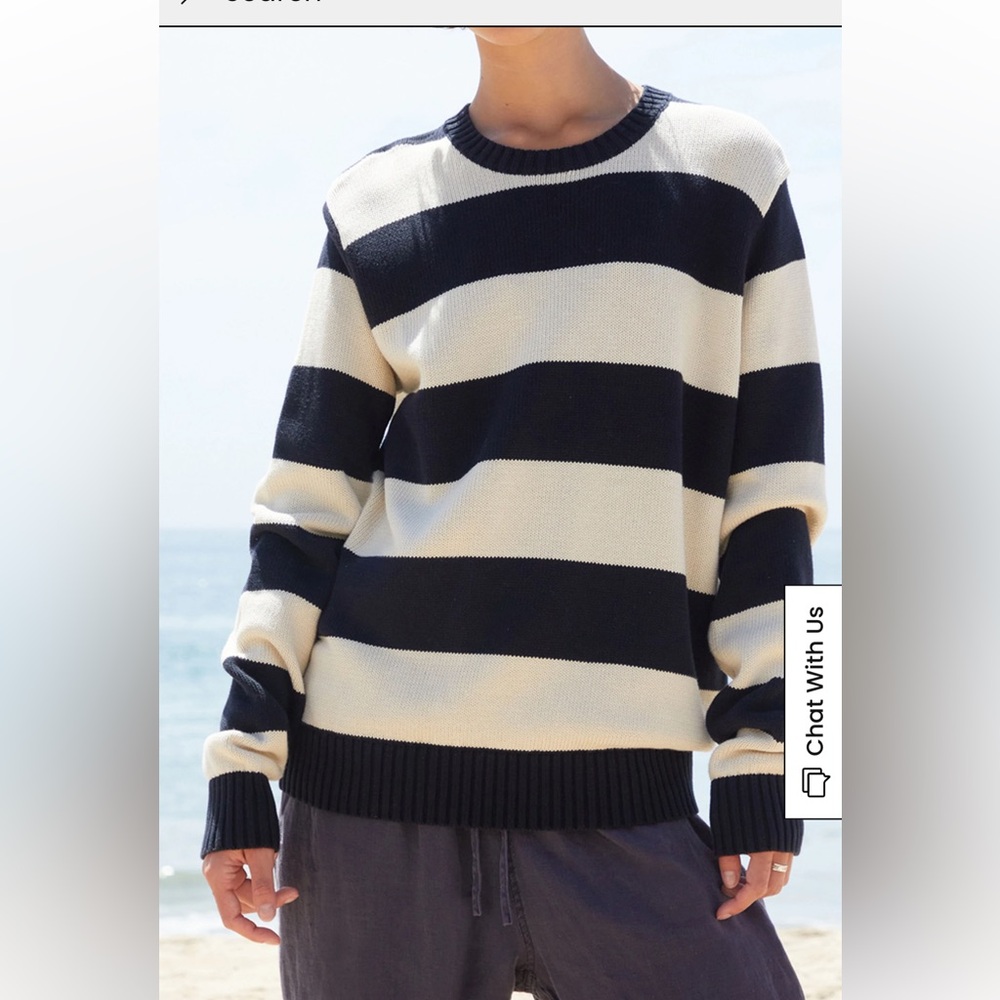 John Galt Navy & White Striped Thick Knit Sweater
